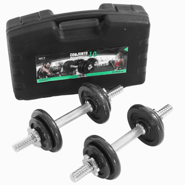 Kit Maleta Halteres Completa 10Kg Barra Anilha Dumbbell WCT