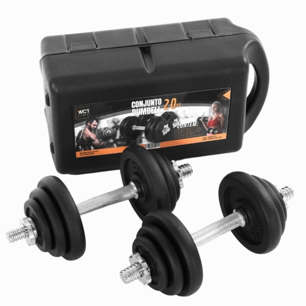 Kit Maleta Halteres Completa 20Kg Barra Anilha Dumbbell WCT