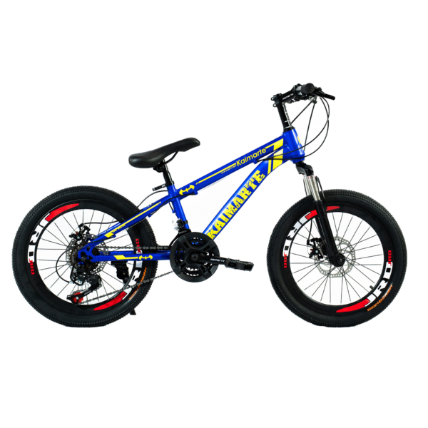 Bicicleta Aro 20 Bike 21 Vel Marchas MiniTrail Freio a Disco Quadro Aço Carbono Cor Azul Amarelo - WCT FITNESS