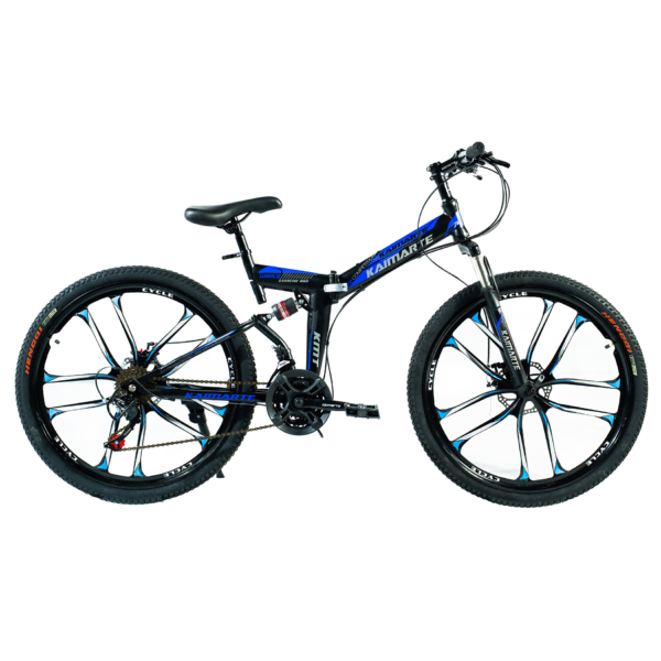 Bicicleta Aro 26 Freio Disco Bike Dobrável Azul Preto EasyFold 21 Marchas Roda Magnésio WCT Fitness